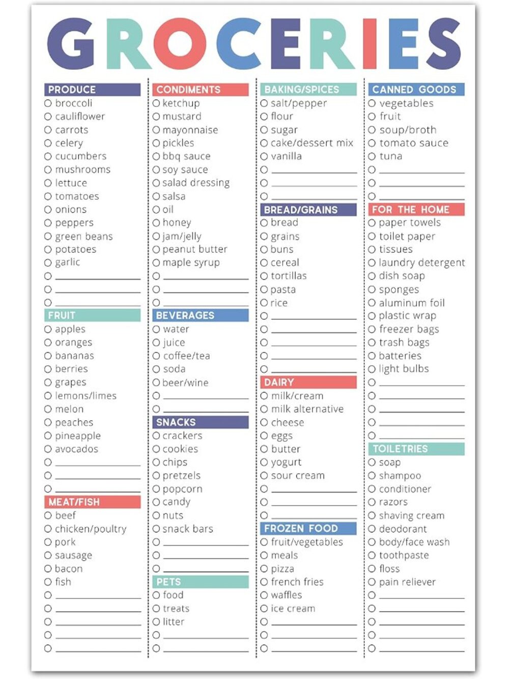 FastCheck Grocery List Magnet Pad for Fridge. 6x9” Magnetic Notepad with Printed